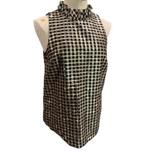 XS J.Crew Ruffleneck Sleeveless Shirt Lurex® Crinkle Gingham AU288